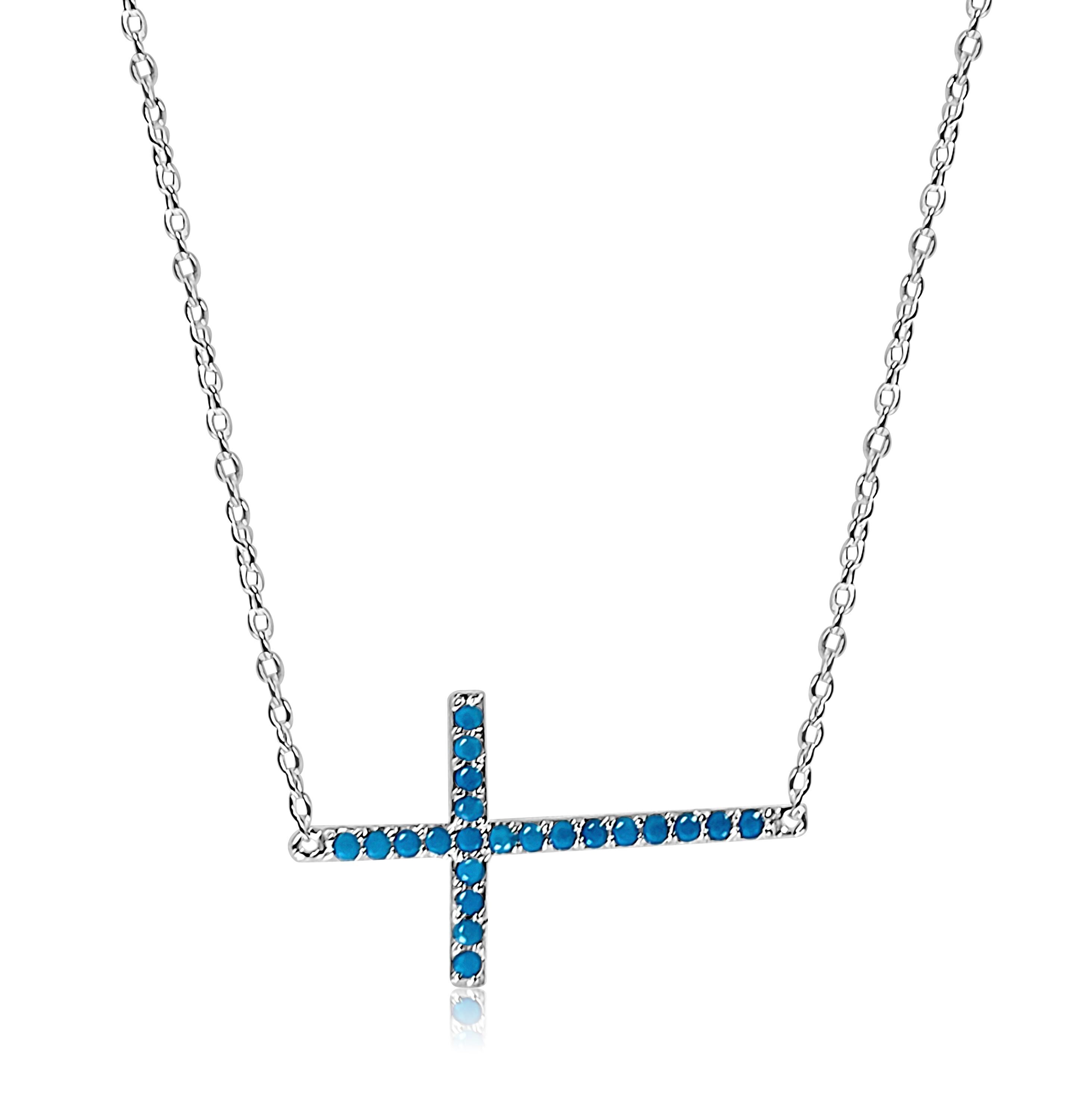 Turquoise Side Cross Necklace. 925 Sterling Silver