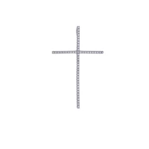 May include: A silver cross pendant with a row of small diamonds set into the metal.