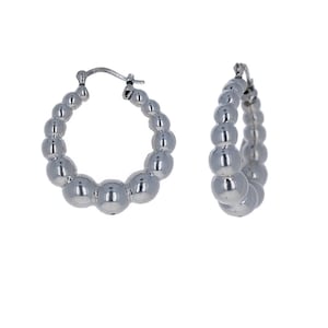 925 Sterling Silver, Sterling Graduated Beaded Hoops, Silver Earrings, Beaded Hoops, Silver Jewelry, E59115