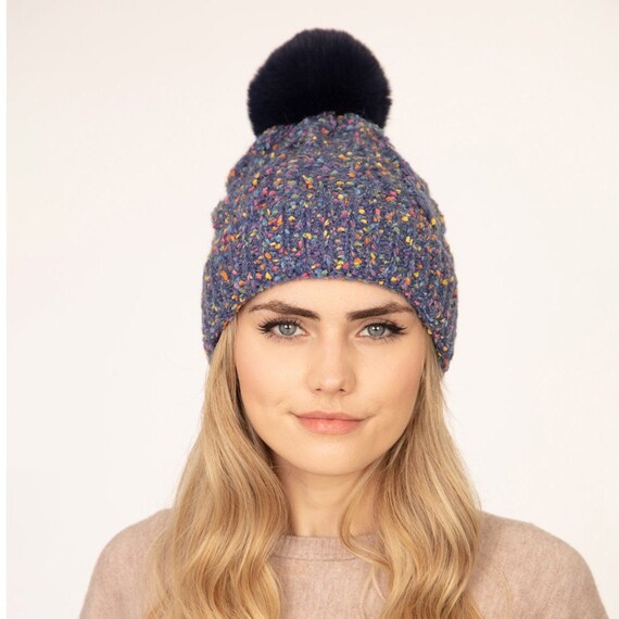 Beanie, Knit Beanie, Pom Pom Beanie, Confetti Cable Knit  display picture 3