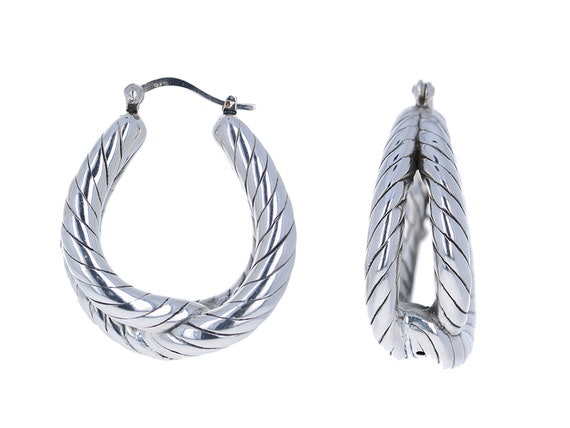 Twist Rope Hoop Earrings Click Closure Sterling Silver Twist Rope Hoop Earrings Click Closure Sterling Silver