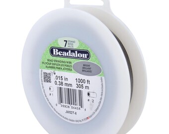 Beadalon, 7-Strand Beading Wire, .015in Diameter 1000 foot Spool, Stringing Wire, 0.38mm, .015 in, Wire, Bright Stringing Wire, 7151000