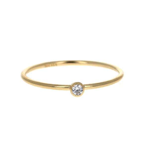 Gold Stack Ring, Mini CZ Stacking Ring, 14kt Gold Filled Band, Skinny 1mm Ring with Dainty Cubic Zirconia, Mid Finger Rings, Stacking Ring