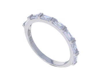 Sterling Silver Baguette Band, .925 Sterling Silver, Cubic Zirconia Stacking Ring, Ring Guards, CZ Rings