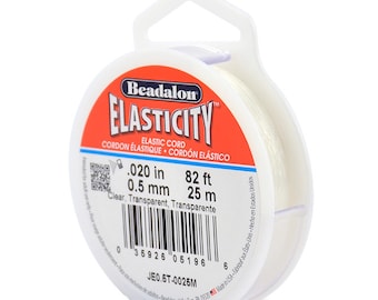 Beadalon Elasticity Clear Cord. Elastic Cord for Stretchy Jewelry. 0.5mm. 82ft or 25M, Thin Stretch Cord for Pearls and Beads