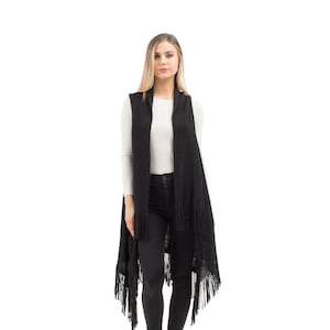 Fringe Vest, Solid Fringe Knit Vest, Vest, Womens Knit Vest, Fringe Bottom, Long Shawl, Layering Vest, Knitted, One Size Fits Most