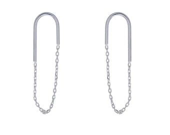 Sterling Silver, Chelsea Chain Link Earrings, Cable Link Chain Earrings, Silver Dangle Earrings, U Tube, Modern, Minimalist Earrings, E41142