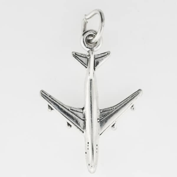 Sterling Silver, Airplane Charm, Antiqued, Plane Pendant, Charm Bracelets, .925 Silver, Flying, Pilot Gifts, Flight Attendant Gift, Travel