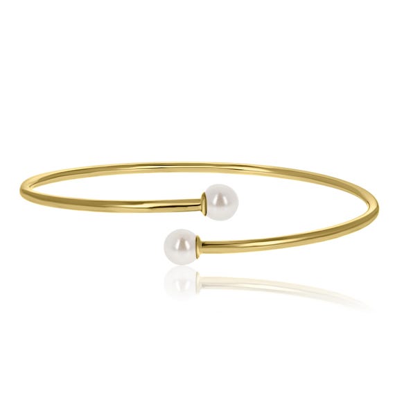 Gold Filled Pearl Bangle, 14kt Gold Filled Flexible Wire Bangle