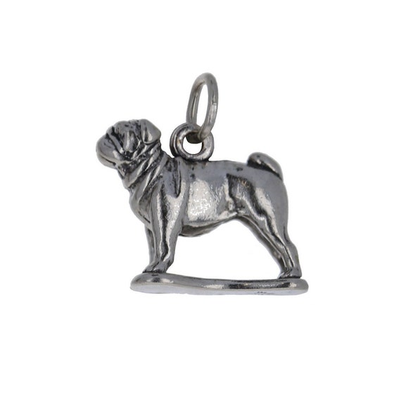 Dog Breed Pug Charm Antiqued Sterling Silver Dog Breed Pug Charm Antiqued Sterling Silver