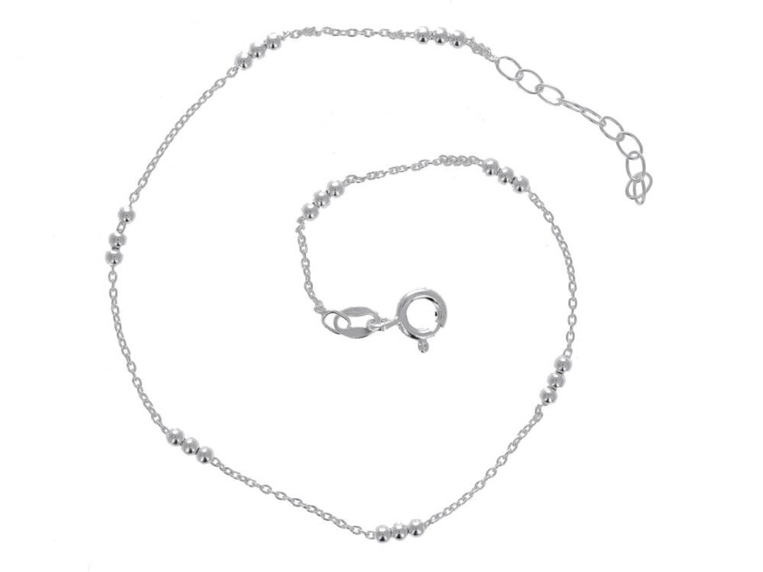 Beaded Triple Anklet, Sterling Silver Anklet, .925 Silver Anklet, Light