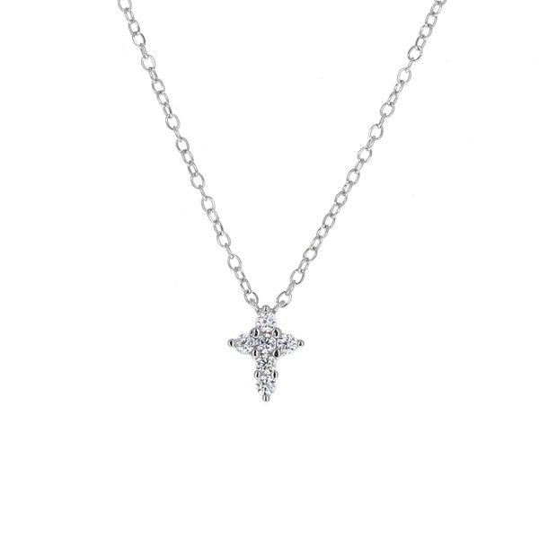 Sterling Silver, Mini CZ Cross Necklace, Cubic Zirconia, Adjustable, 925 Genuine Silver, Gold or Silver Version, Petite Religious Necklace