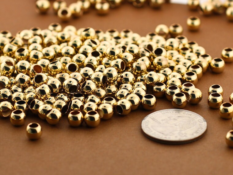 30pc Large Hole 6mm Gold Beads. Gold Filled Medium Seamless Etsy