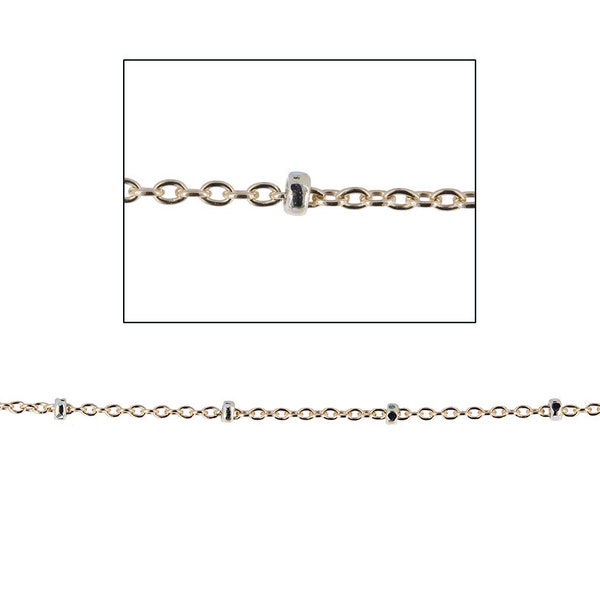 Gold Satellite Chain, 14kt Gold Filled with Silver Beads Chain, Sterling Silver Chain by the Foot, Gold and Silver, 2 Tone Chain