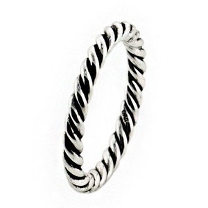 Braided Band Thumb Mid Finger Ring Sterling Silver Antiqued Spiral Design .925