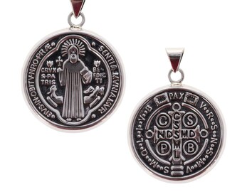 thumbnail image 2 of KimnKim 925 Sterling Silver St. Benedict Protection Medal Pendant – Double Sided, Nickel-Free, Adjustable Chain 2 of 6