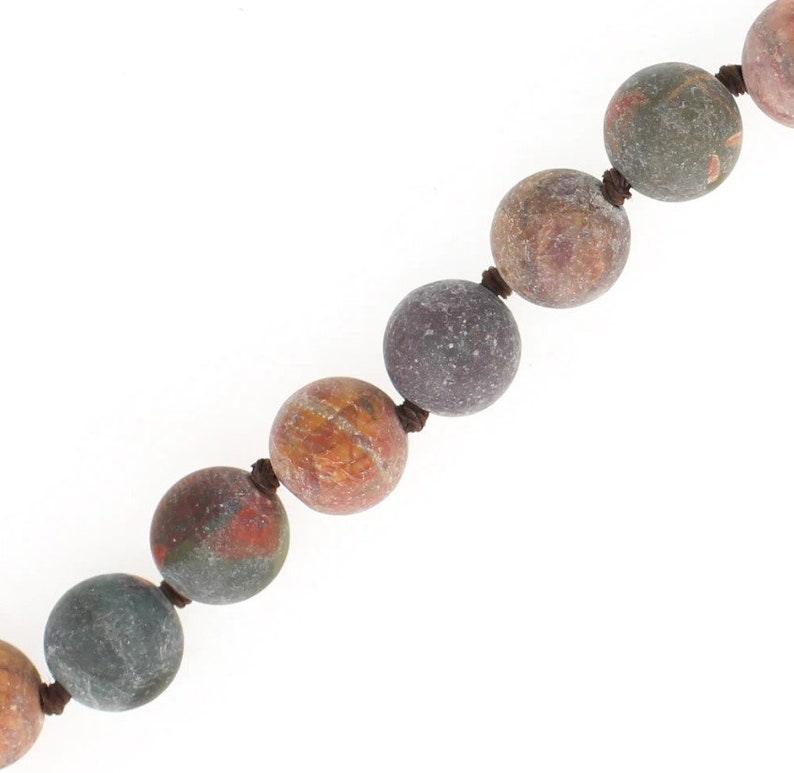 Long Necklace, Natural Stone, 8mm Hand Knotted Matte Picasso Jasper, 8mm Round Beads. 60 Hand Knotted Necklace, Natural Stones, Wholesale image 2