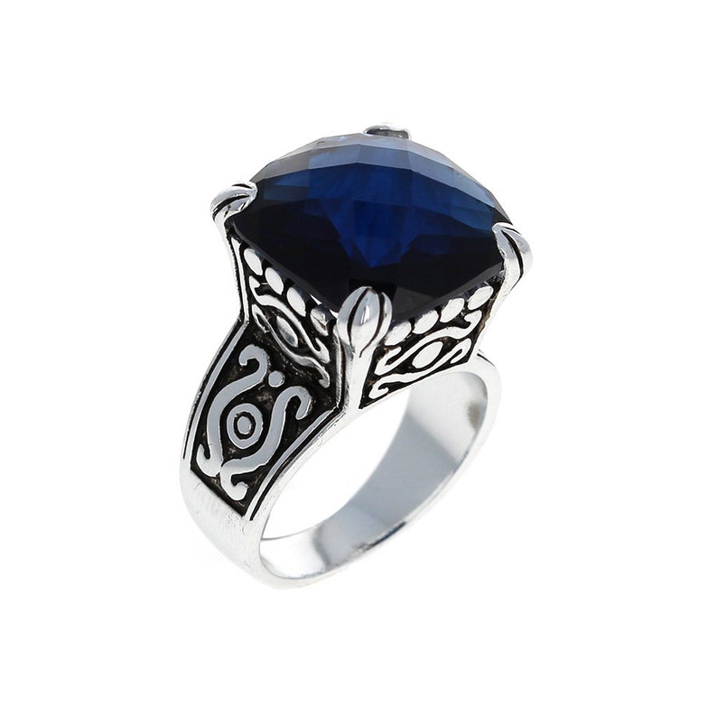Sterling Silver Large Sapphire Victorian Ring CZ Ring 925