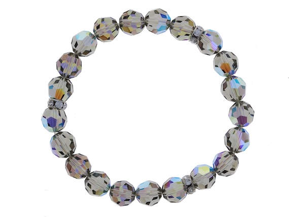 Crystal Bracelet Swarovski Crystal Grey Black Diamond AB Aurore Boreales Elastic Bracelet 8mm Beads Stretch Genuine Crystal