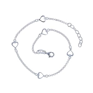 Sterling Silver, Heart Charm Anklet, Heart Silhouette Charm, Silver Anklets, Rolo Chain Anklet, Love Anklet, Heart Jewelry, AK143