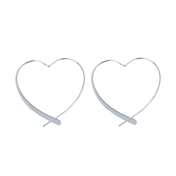 Heart Outline Threader, Sterling Silver, or Gold Vermeil, Lightweight Hoop Earrings, Thin Earrings, Heart Hoops