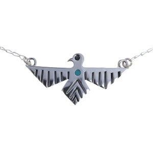 Silber und Türkis Thunderbird Halskette, Native Thunderbird Figur, 925 gestempelt, echter Türkis, echtes Sterling Silber, verstellbar