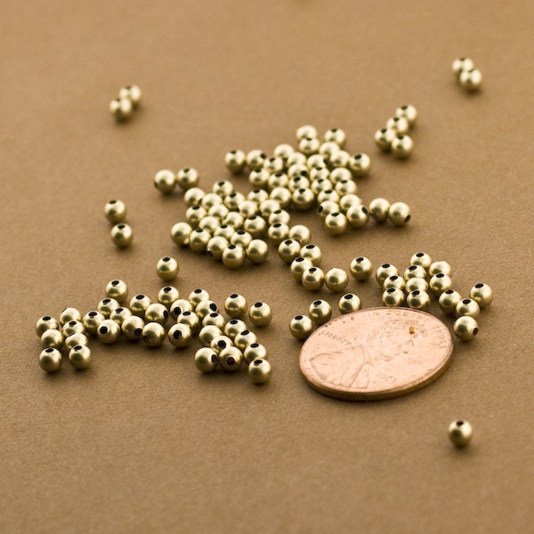 50pc, Gold 3mm Beads.Gold Filled, Polished, Round. Spacers, Seamless, Tiny  14/20