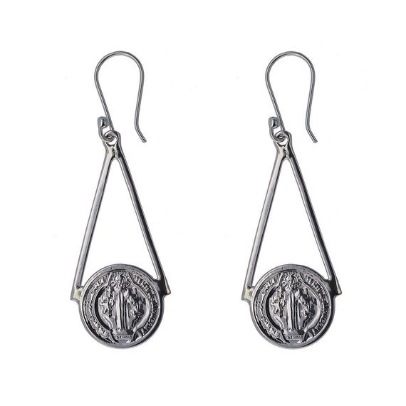 Sterling Silver St. Benedict Earrings Religious Jewelry