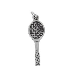 Sterling Silver Charm, Tennis Racquet Charm, Small Athletic Equipment Pendant, Antiqued .925 Silver Charm, 22mm, 925