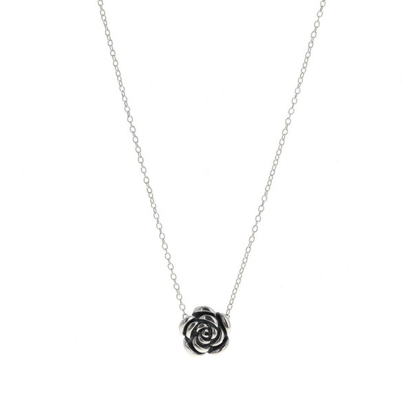 Sterling Silver, Simple Rose Necklace, Petite Flower Chain Neck, Rose Jewelry, Genuine Silver Gift items,  Silver Rose, 925