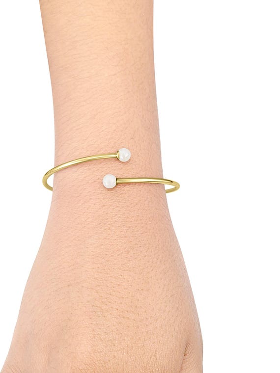 Gold Filled Pearl Bangle, 14kt Gold Filled Flexible Wire Bangle