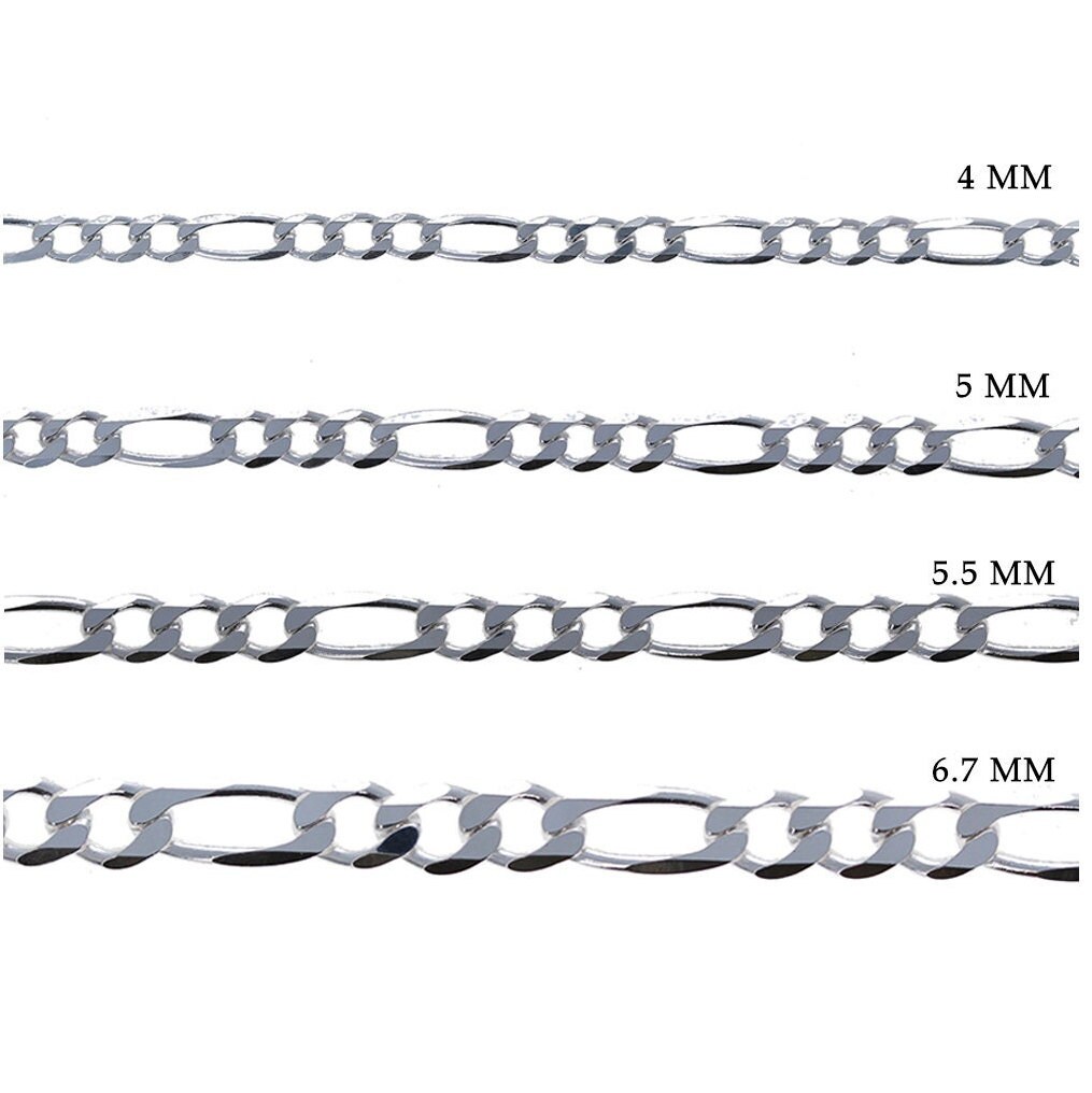 24 inch FIGARO Chain, Pure .925 Sterling Silver, (1mm to 13mm) Italian Necklace