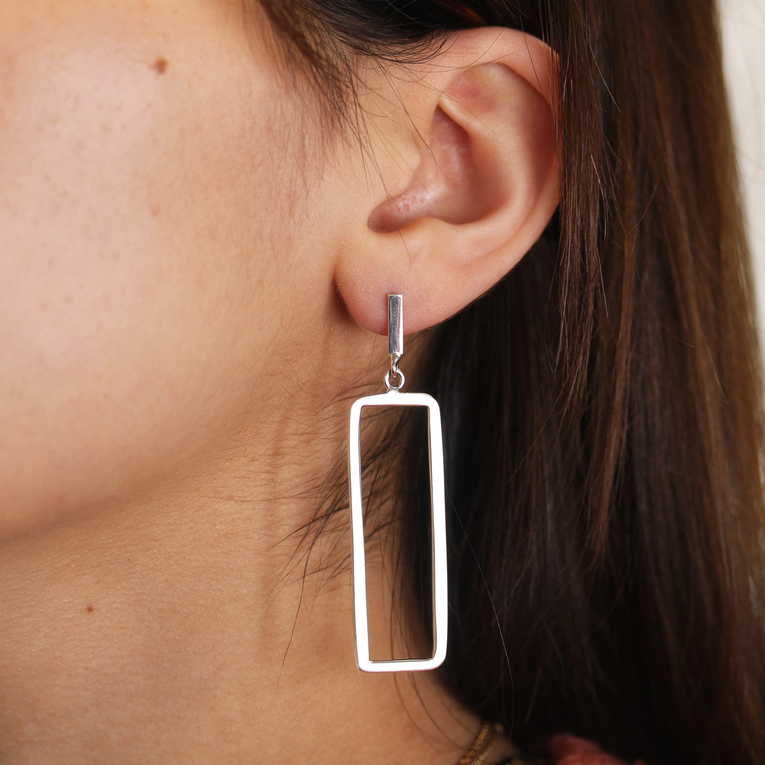 ◇MIDNIGHT MOMENT.◇ rectangle mini earring silver Modern Sterling Silver Rectangle Drop Earrings, Minimalist