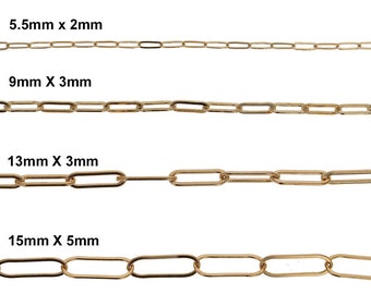 1 foot - Paperclip Chain, Four Different sizes, 2mm x 5.5mm,  3mm x 9mm, 3mm X 13mm, 5mm X 15mm, Flattened Rectangle Link, Chain by the Foot
