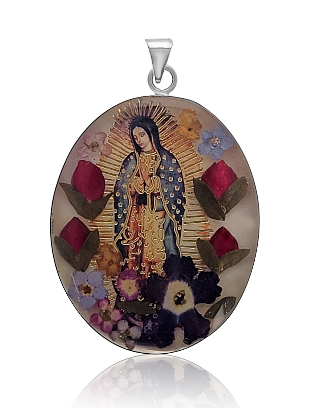 799646c01 Sterling Silver Oval 2 Sided Pendant, Our Lady of Guadalupe Pendant, 1 ...