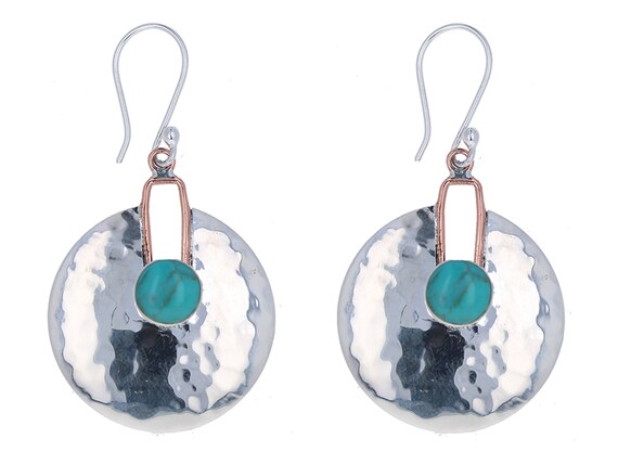 Turquoise Disc Earrings On Modern Wire Turquoise Disc Earrings On Modern Wire