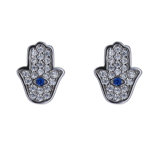 Blue and Clear Hamsa Earrings Blue and Clear Hamsa Earrings
