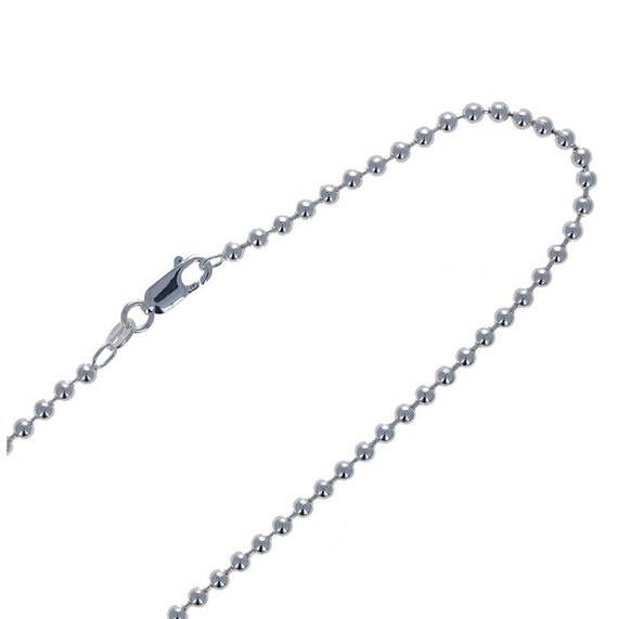 Solid 925 Sterling Silver Italian Ball Bead Chain Necklace, Made