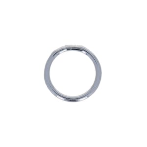 May include: A silver metal key ring with a circular shape.