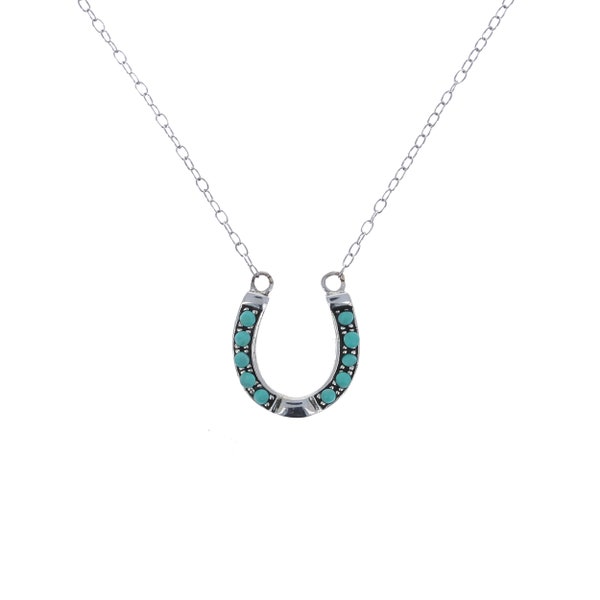 Turquoise Horseshoe Necklace, Sterling Silver 925, Genuine Turquoise, Adjustable Necklace with Fixed Horseshoe Pendant, Boho Western Jewelry