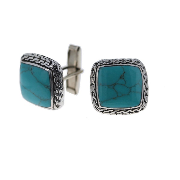 925 Sterling Silver, Mens Turquoise Cuff Links, 20mm Cufflinks, Turquoise and Silver, 925, CL12TQ,