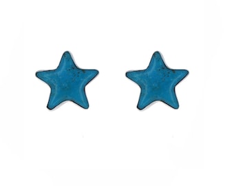 Turquoise Star Studs, Sterling Silver, Genuine Arizona Turquoise, Star Studs, Star Earrings, Silver and Turquoise Studs, E12440T