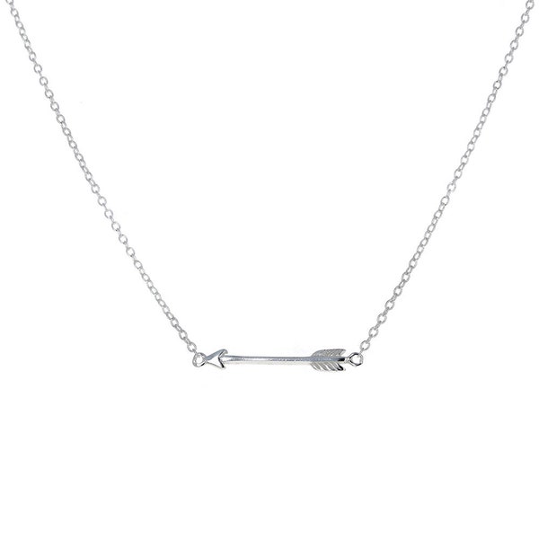 Sterling Silver, Simple Arrow Necklace, Dainty, 925 Cable chain, Small side facing Arrow. Adjustable,Available in Silver, Gold, or Rose Gold