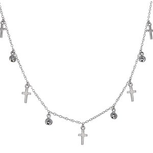 Cross Charm Necklace Sterling Silver .925 Dainty Adjustable Chain
