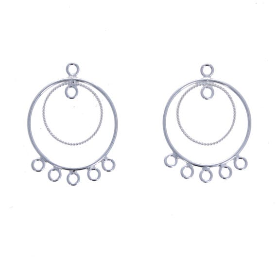 Chandelier Earring Findings, Sterling Silver, .925 Earring Parts, 1 Pair, 5  Hole, 28mm X 21mm, Round, Findings, Wholesale, RF299 