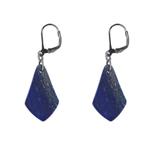 Ella&#39;s Lapis Drops, Genuine Stabilized Lapis Block Earrings, Lapis Dangles, Southwest Jewelry, Modern, Leverback Finding, Lapis,  E52142L,