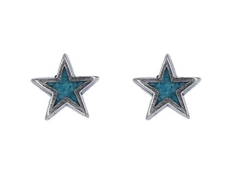 Sterling Silver, Turquoise Star Micro Studs, Inlaid Genuine Turquoise Studs, Star Earrings, Dainty Studs, 5mm Earrings,  Lightweight, E26642