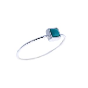Square Stacking Ring, Turquoise Stacker, 4mm Bezel Set, 1mm Band, Sterling Silver Ring, Dainty Turquoise Jewelry, Square Ring, R030569T