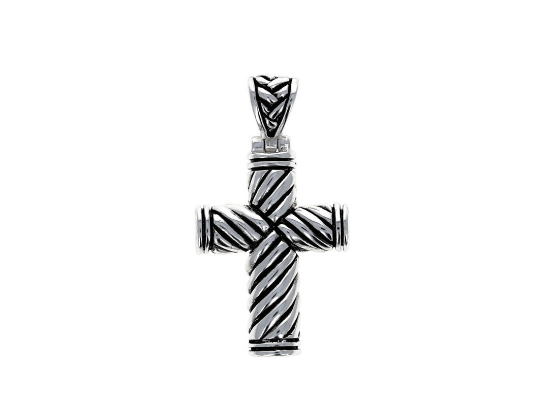 Cable Cross Pendant, Sterling Silver, Patterned Large Cross Pendant