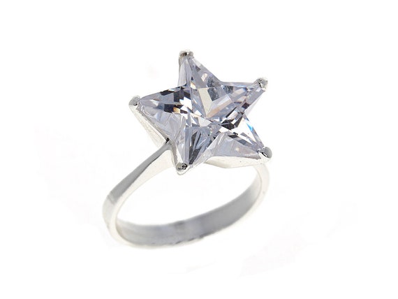 Shining CZ Star Ring, Sterling Silver, Star Shaped Center